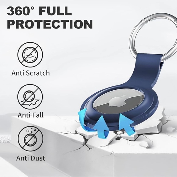 2 pack Linsaner Compatible with AirTag Case Keychain Air Tag Holder Black+Blue - Picture 3 of 7